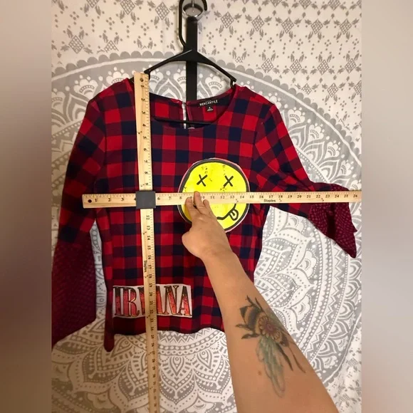 NIRVANA Red and Black Plaid Shirt DIY One Of A Kind! - Picture 4 of 4
